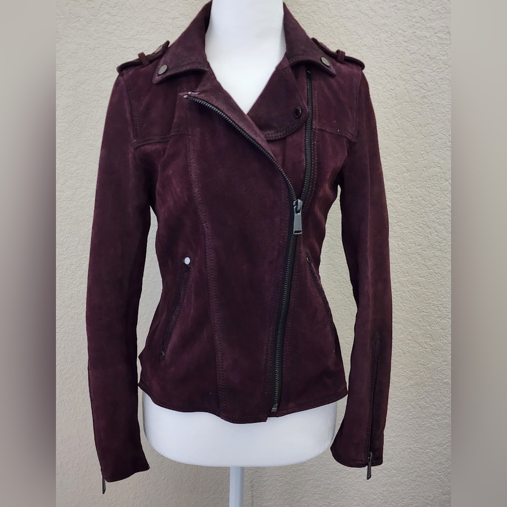 Burgundy BCBG Suede Peplum Jacket